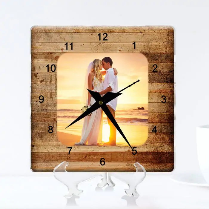 Personalised Wooden Textured Couple Clock