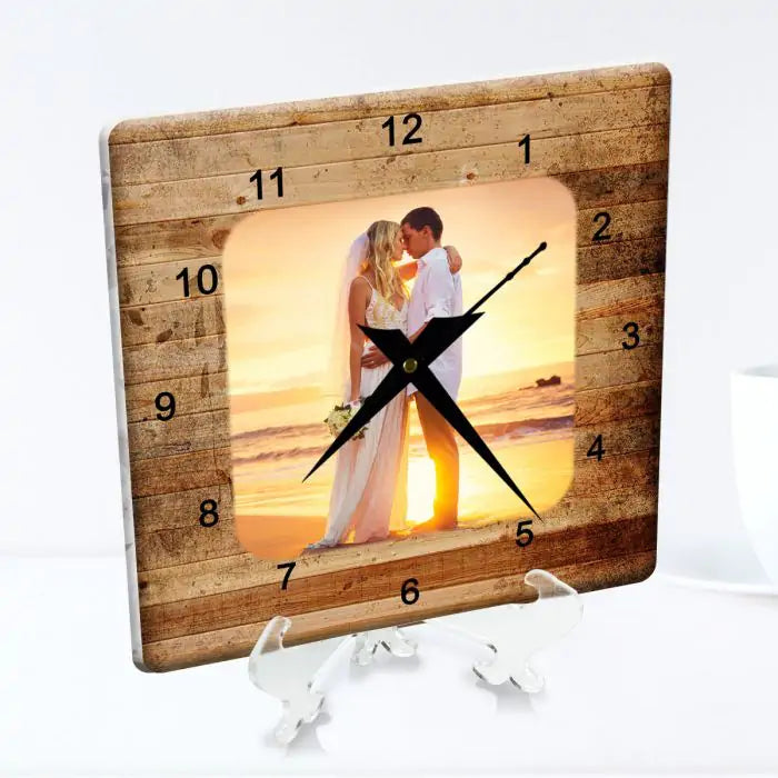 Personalised Wooden Textured Couple Clock