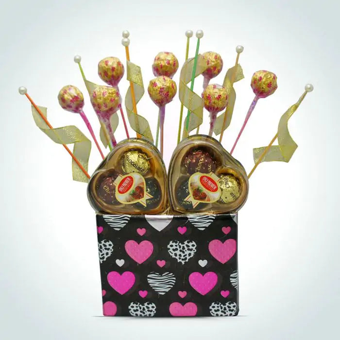 Premium AI Image  chocolate box on the table with a bouquet of flowers  romantically