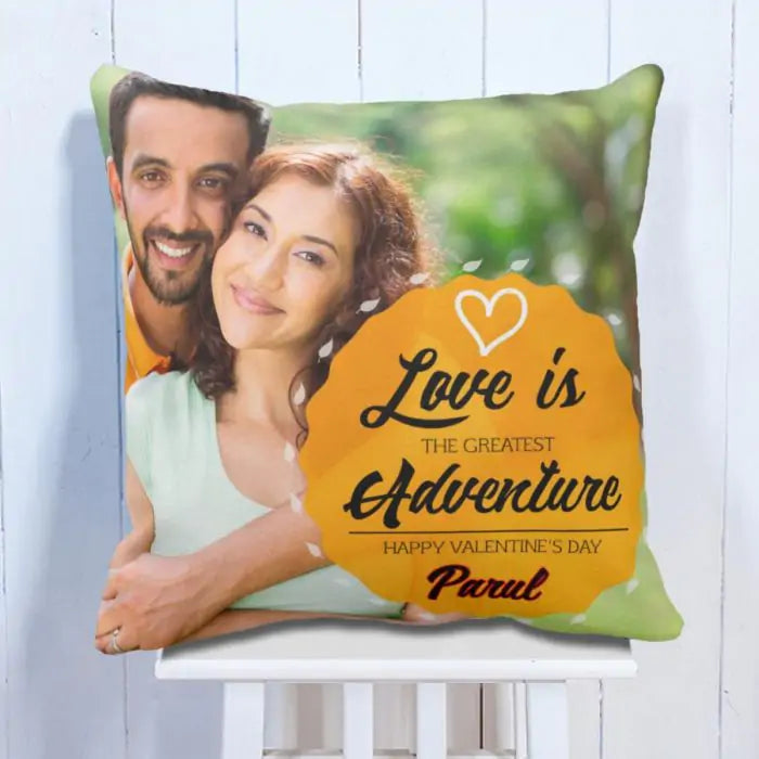 Personalized Love Is Adventure Photo Cushion Gift For Valentine's Day 1
