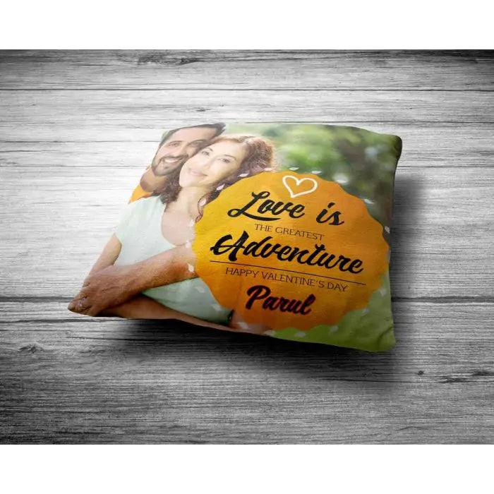 Personalized Love Is Adventure Photo Cushion Gift For Valentine's Day 2
