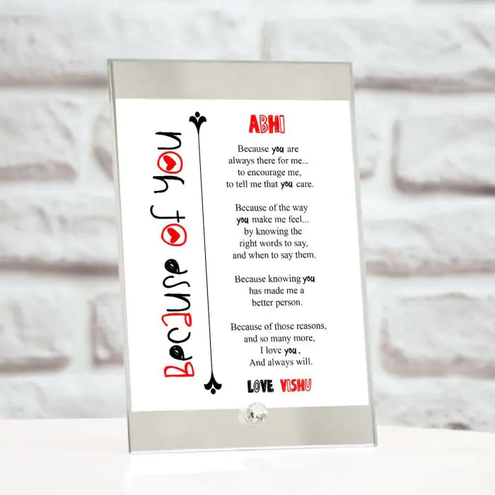 Personalised Just Because You Are Glass Keepsake-3