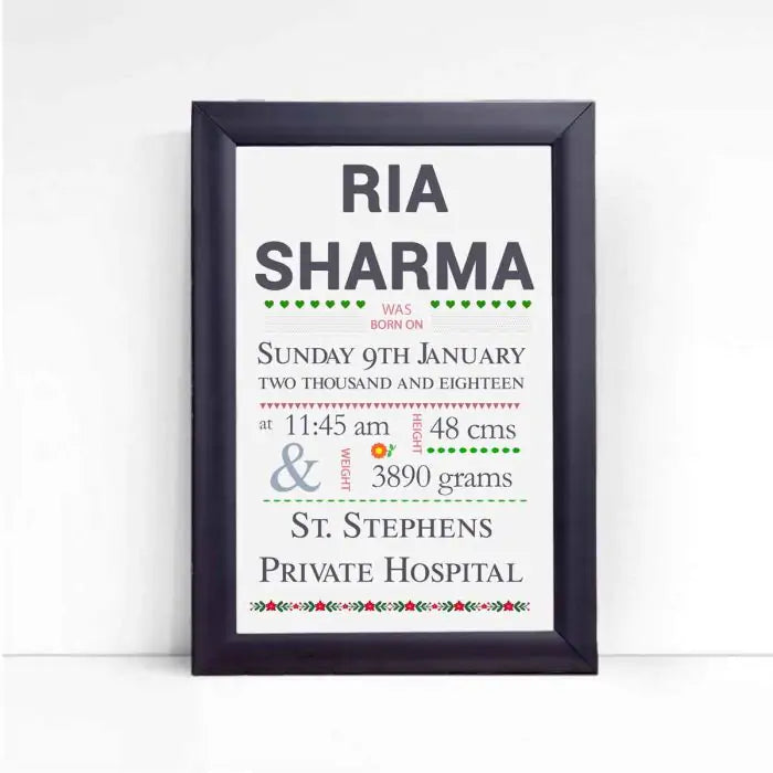 Personalised Baby Girl Birth Details Poster-2