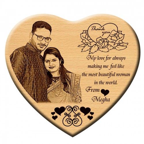 Buy Thank You Gift - Heart Shaped Wooden Engraved Photo Online at Best ...