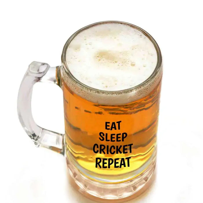Eat Sleep Cricket Repeat Beer Mug 600ml - Beer Lover Gift