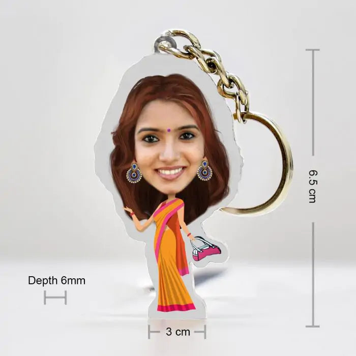 Personalised Indian Women Caricature Key Chain-3