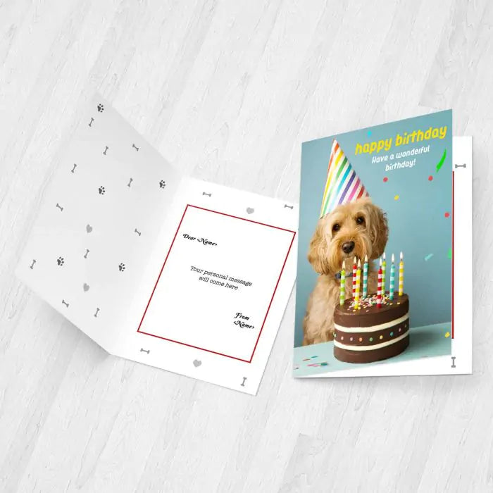 Personalised Photo With Birthday Cap Pet Greeting Card
