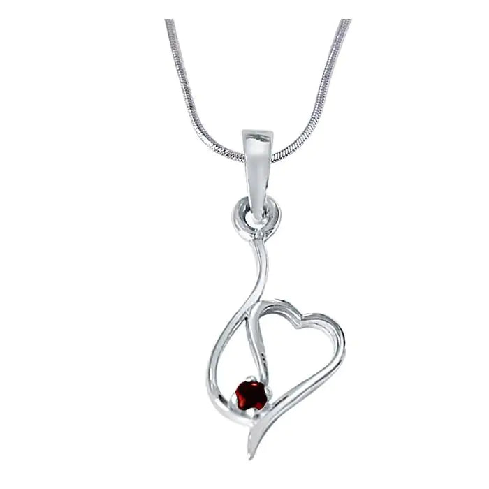 Surat Diamonds A Pair of Ones Red Garnet & 925 Sterling Silver Pendant with 18 IN Chain