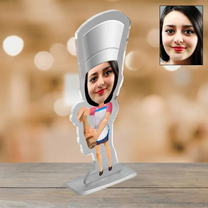 Personalised Lady Chef Caricature Picture Stand