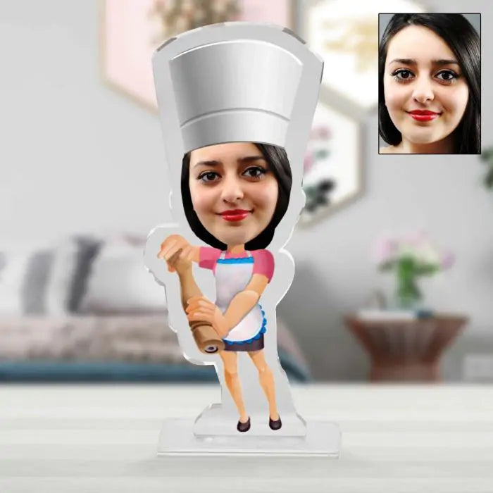 Personalised Lady Chef Caricature Picture Stand-3