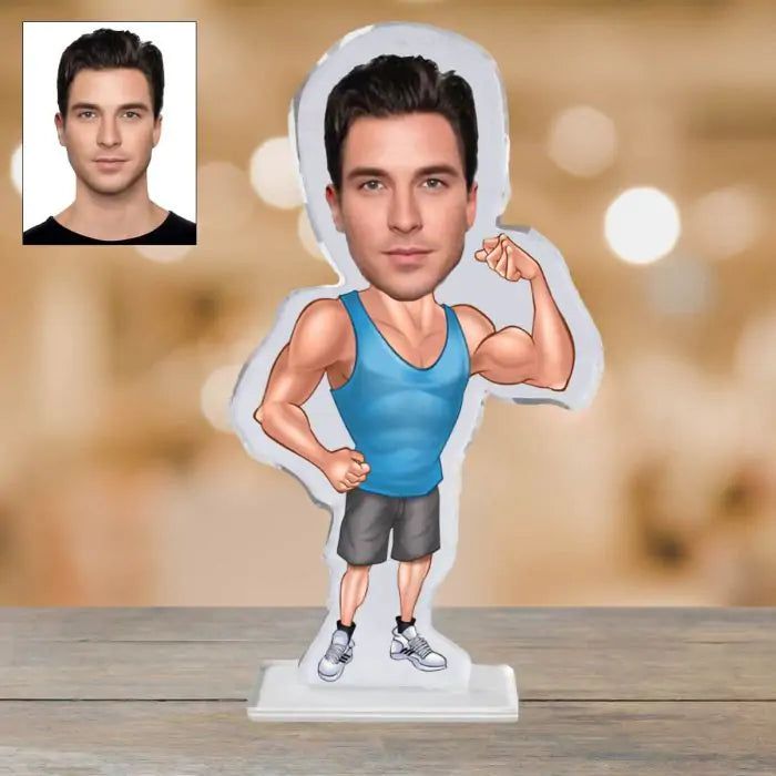 Personalised Caricature Gym Dude Picture Stand-1