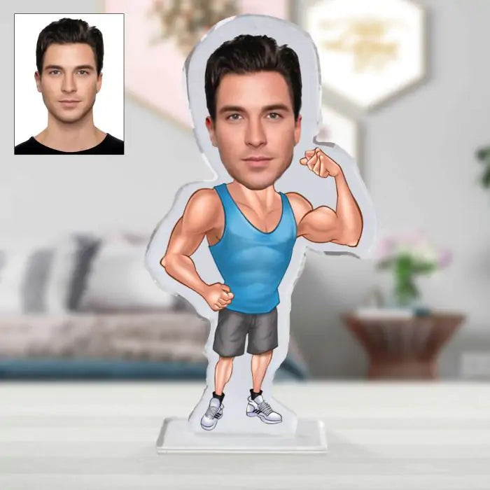 Personalised Caricature Gym Dude Picture Stand-2