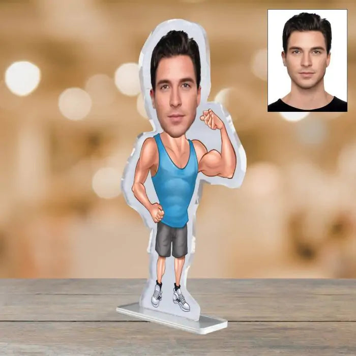 Personalised Caricature Gym Dude Picture Stand-3