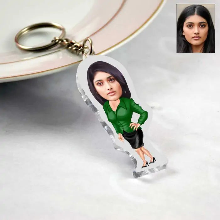 Personalised Business Woman in Green Suit Caricature-2