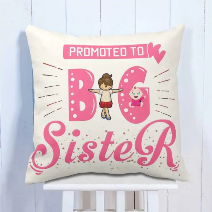 Promoted to Big Sister Pink and White Cushion