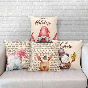 Christmas Gnome Santa Deer Snowman Winter Holiday Cushion Covers Set of 4