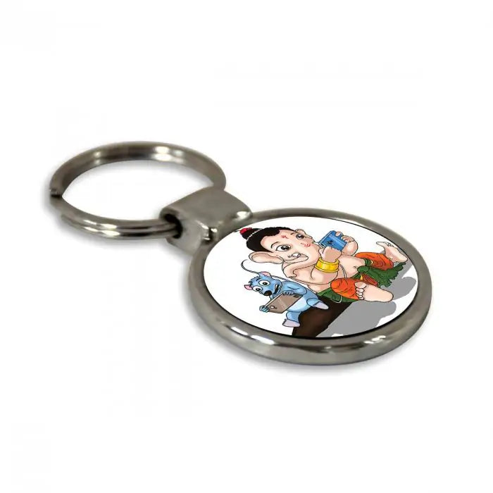 Digital Ganesha Round Metal Keychain-4