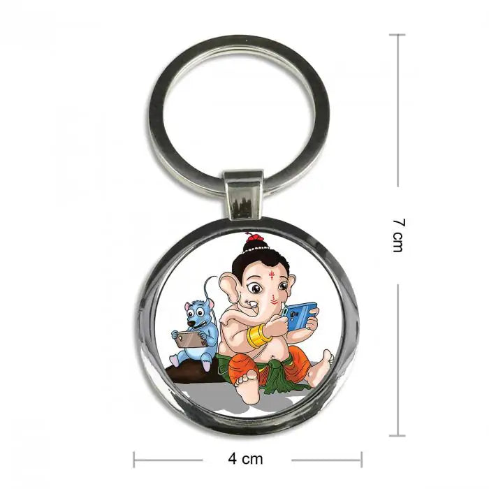 Digital Ganesha Round Metal Keychain