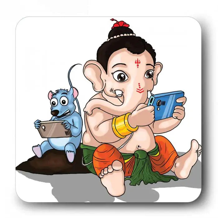 Digital Ganesha Wooden Fridge Magent 9 x 9 cm (3.5x3.5)-1