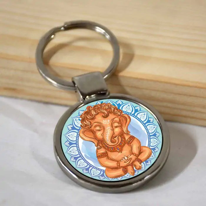 Bala Ganesha Round Metal Keychain