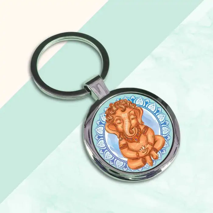 Bala Ganesha Round Metal Keychain