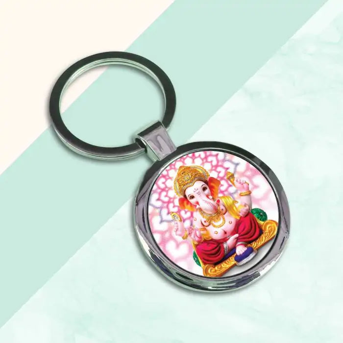 Ganesha Siddhi Vinayaka Round Metal Keychain