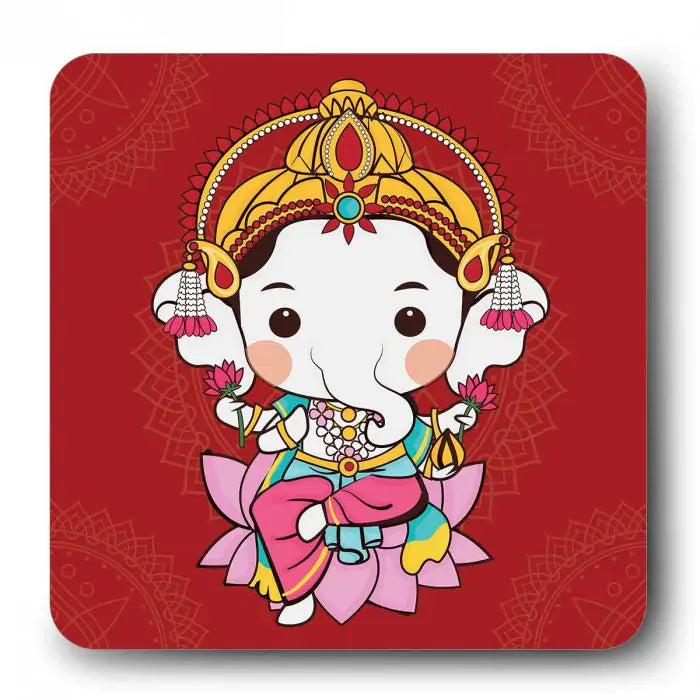 Lotus Cute Bala Ganesha Wooden Fridge Magnet 9 x 9 cm (3.5x3.5)-1