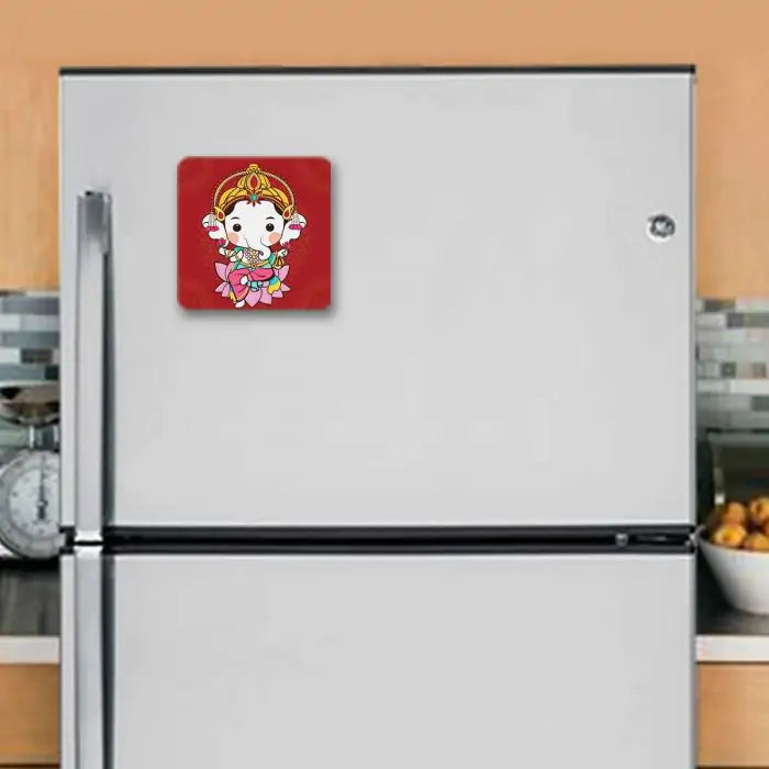 Lotus Cute Bala Ganesha Wooden Fridge Magnet 9 x 9 cm (3.5x3.5)-2