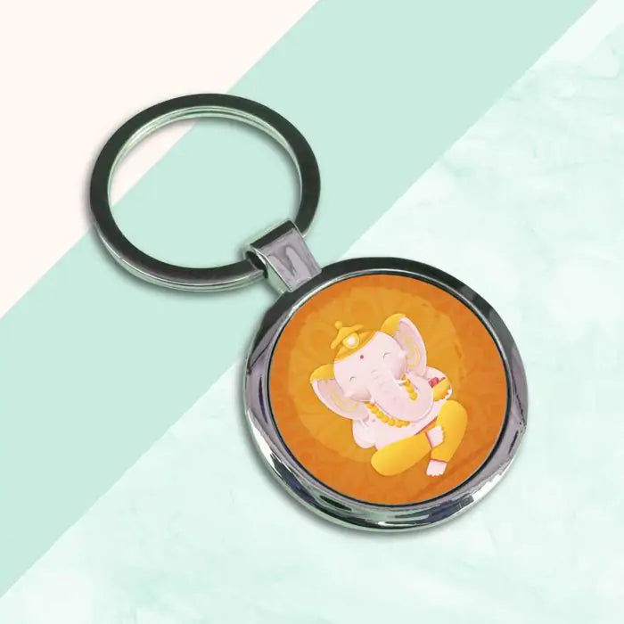 Sitting Bala Ganesha Round Metal Keychain-2