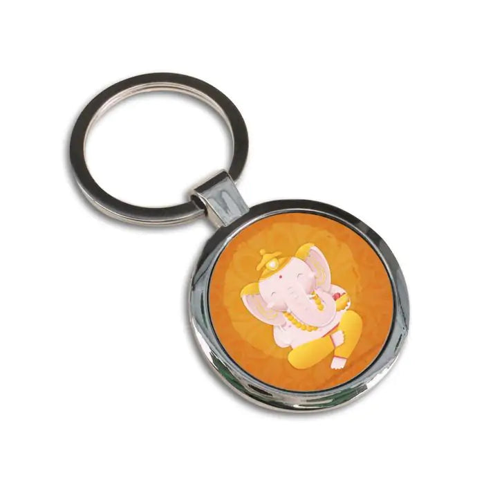 Sitting Bala Ganesha Round Metal Keychain-3