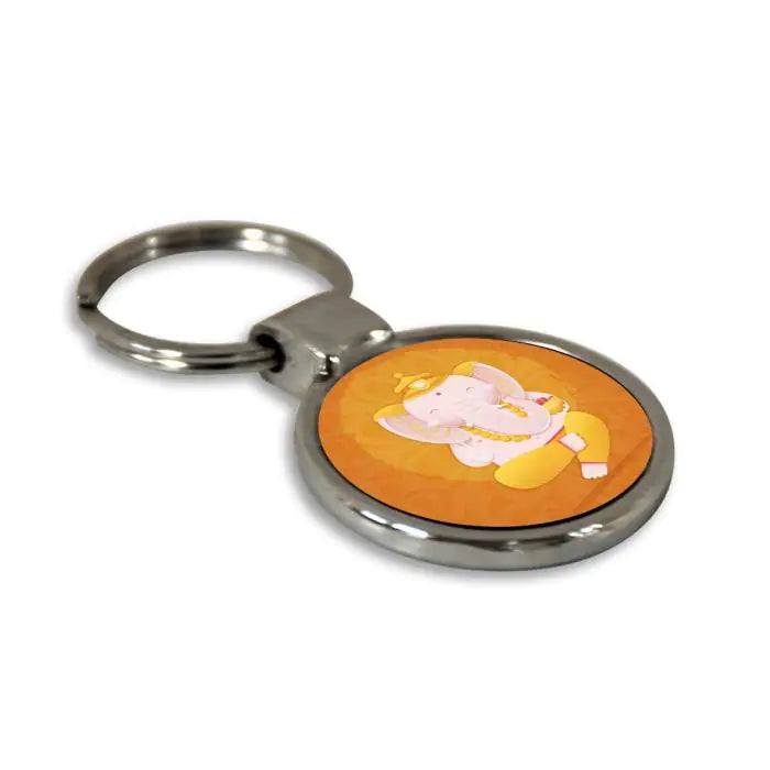 Sitting Bala Ganesha Round Metal Keychain-4
