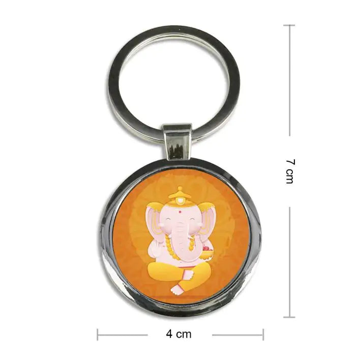 Sitting Bala Ganesha Round Metal Keychain-6