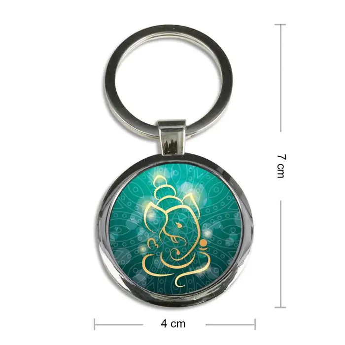 Ganesha Yellow Round Metal Keychain-6