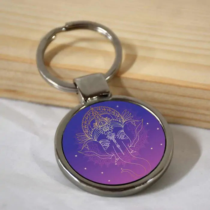 Ganesha Blessings Round Metal Keychain-1