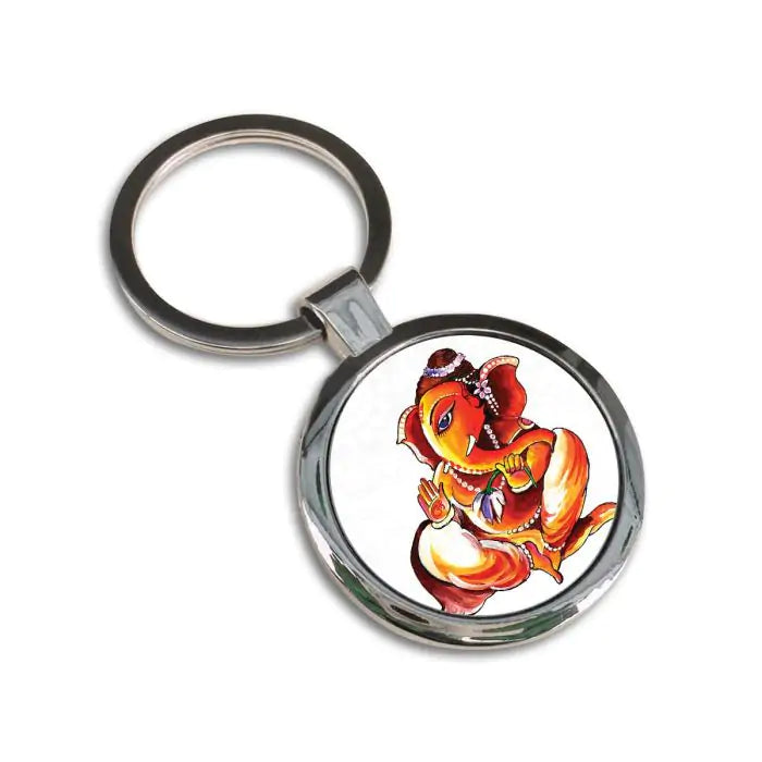 Ganesha Lotus Blessings Round Metal Keychain-3