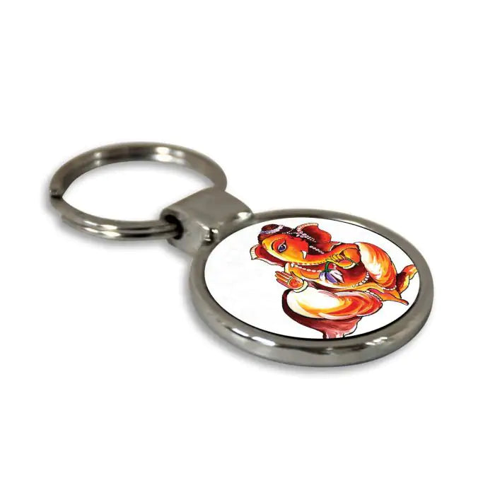 Ganesha Lotus Blessings Round Metal Keychain-4