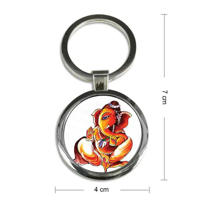Ganesha Lotus Blessings Round Metal Keychain-6
