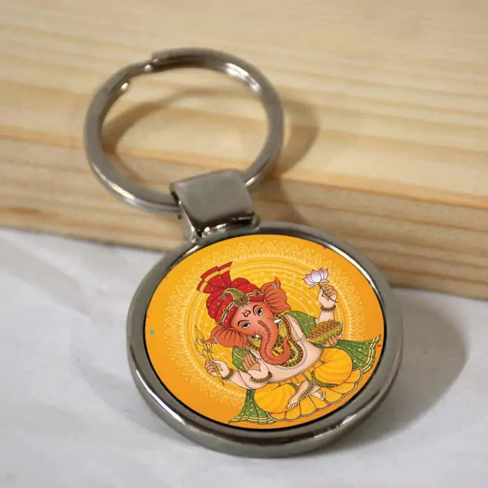 Blessings Ganesha Round Metal Keychain-1