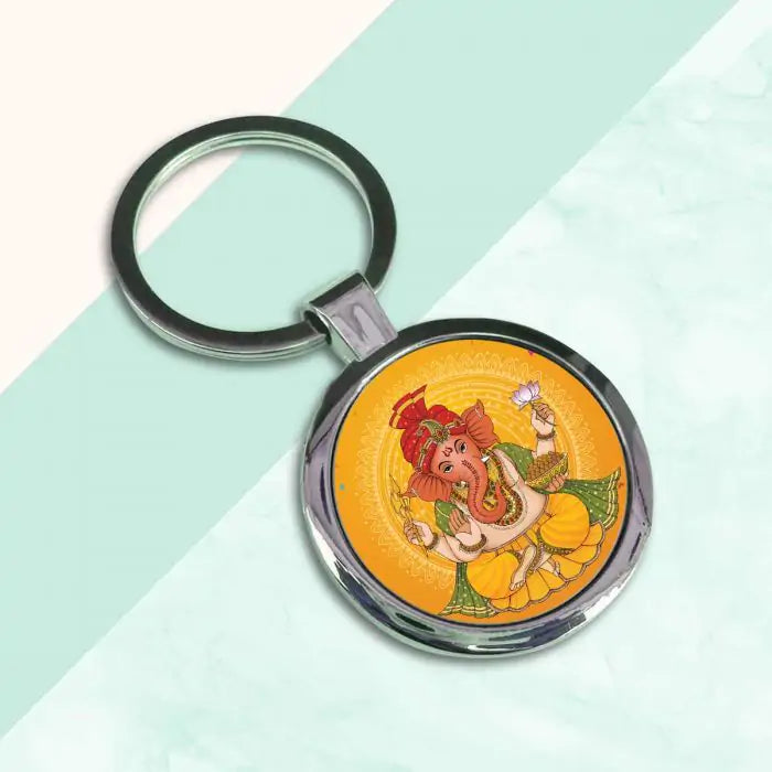 Blessings Ganesha Round Metal Keychain