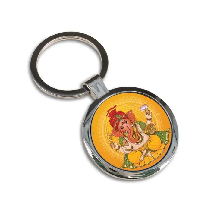 Blessings Ganesha Round Metal Keychain-3