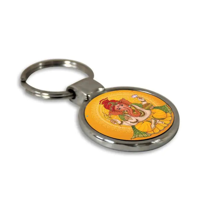 Blessings Ganesha Round Metal Keychain-4