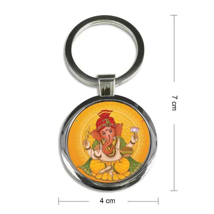 Blessings Ganesha Round Metal Keychain-6