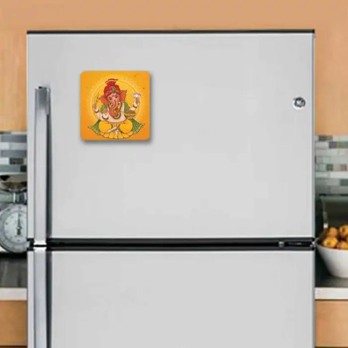 Ganesha Lotus Blessings Wooden Fridge Magnet 9 x 9 cm (3.5x3.5)-2
