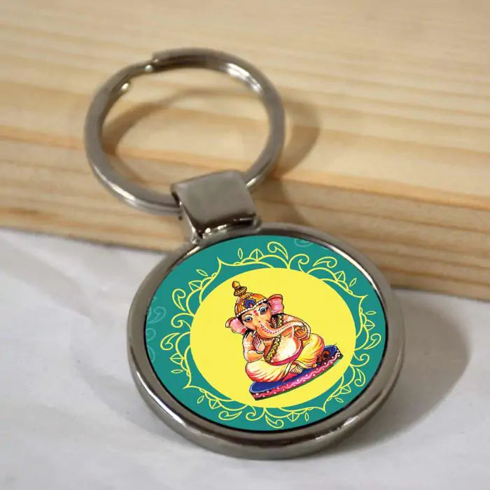 Siddhi Vinayaka Ganesha Ji Round Metal Keychain-1