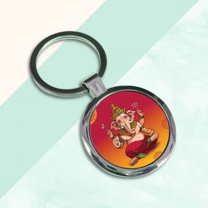 Bala Ganesha Cute Blessings Round Metal Keychain-2