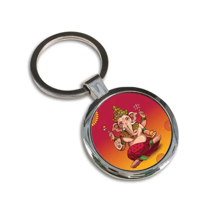 Bala Ganesha Cute Blessings Round Metal Keychain-3
