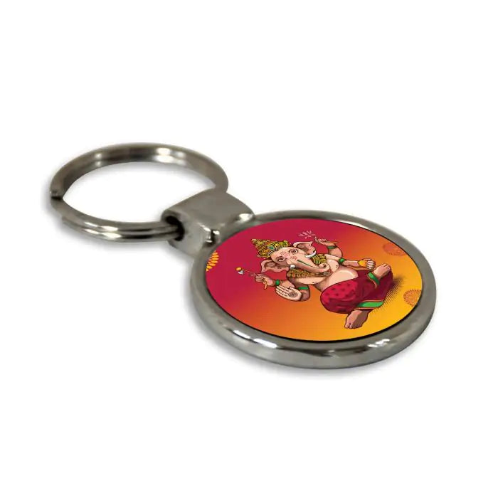 Bala Ganesha Cute Blessings Round Metal Keychain-4