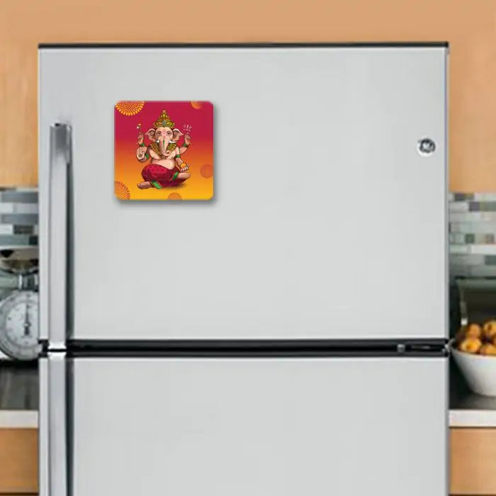 Siddhi Vinayaka Ganesha Ji Wooden Fridge Magnet 9 x 9 cm (3.5x3.5)-2