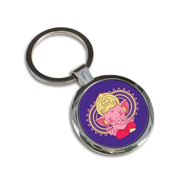 Cute Bala Ganesha Round Metal Keychain-3