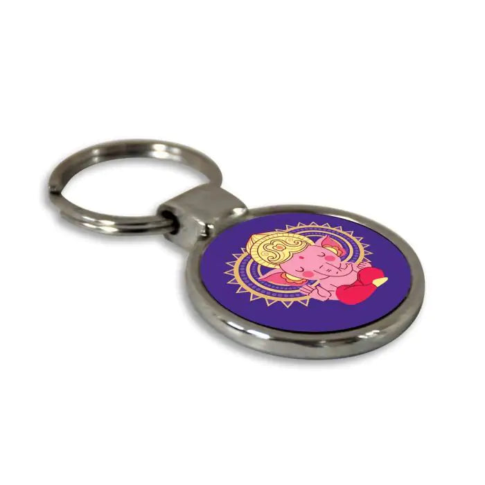 Cute Bala Ganesha Round Metal Keychain-4